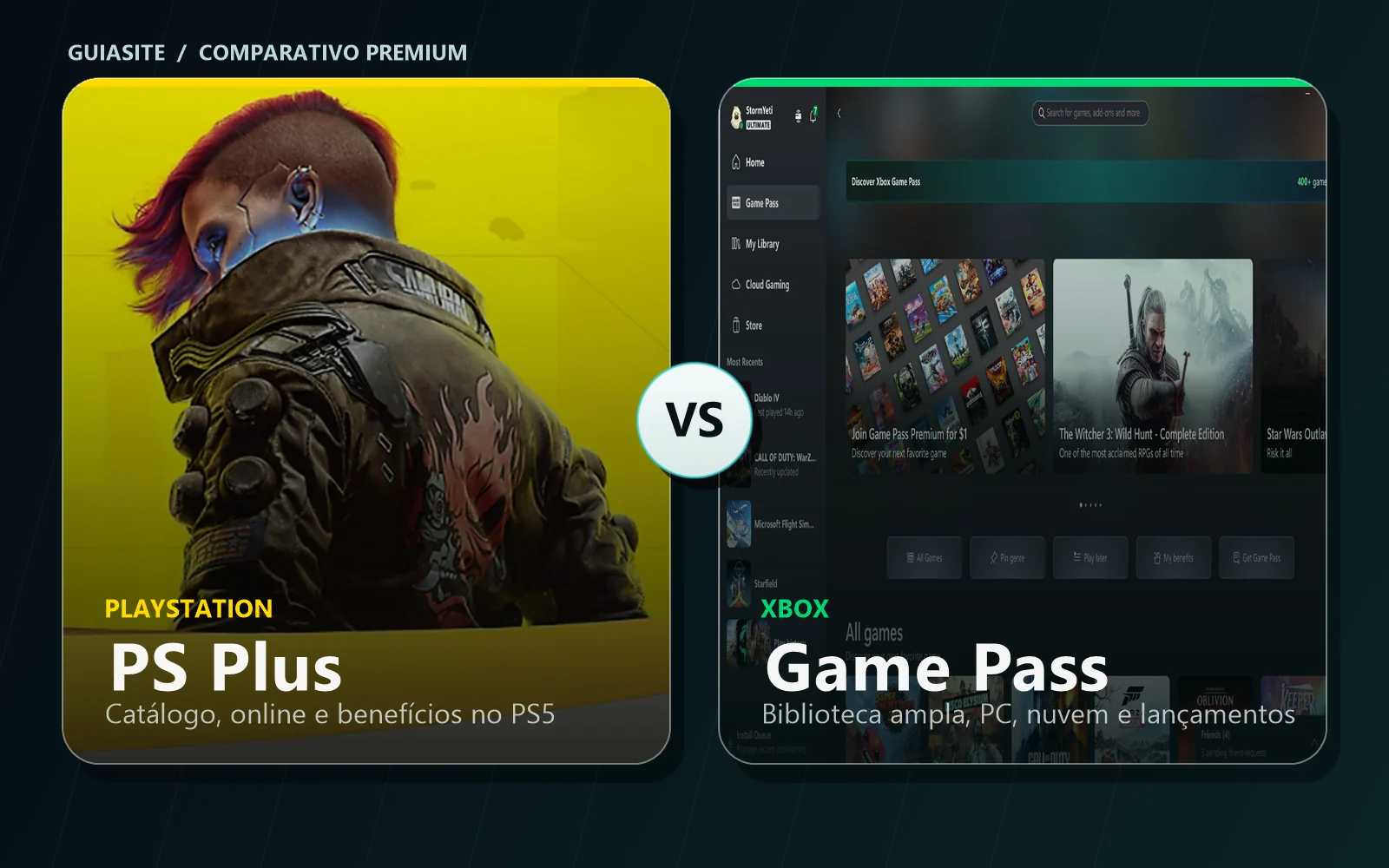 Comparativo visual entre PS Plus e Game Pass