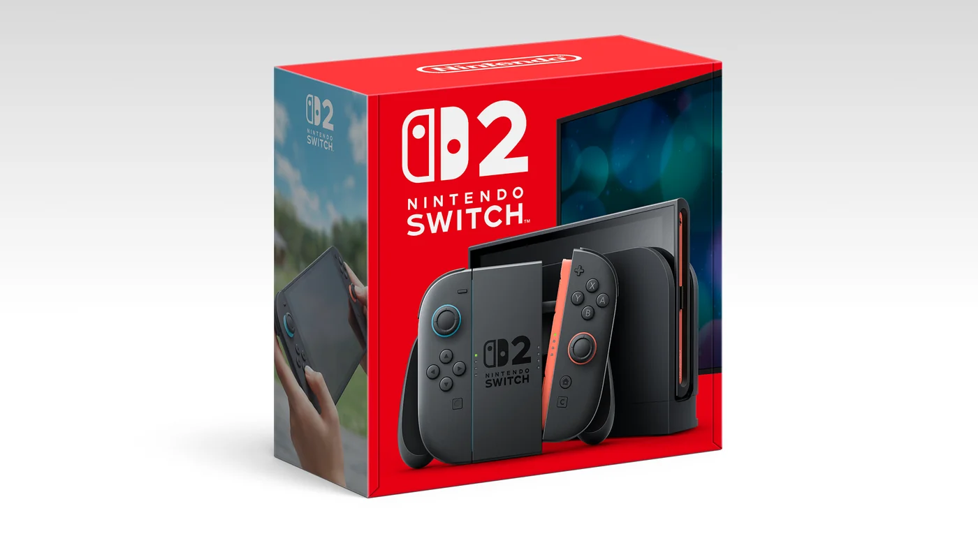 Imagem oficial da caixa e do console Nintendo Switch 2